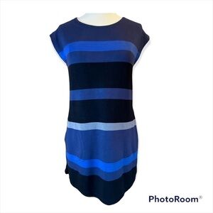 Max Studio Dress or Tunic Blue Stripe Cap Sleeve Pockets Comfortable Medium‍‍‍‍﻿
